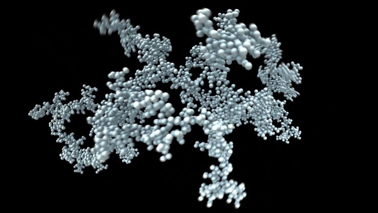 ダストの衝突合体成長 ©和田浩二・陶山 徹・田中秀和（シミュレーション）, 長谷川 鋭（可視化），国立天文台4次元デジタル宇宙プロジェクト