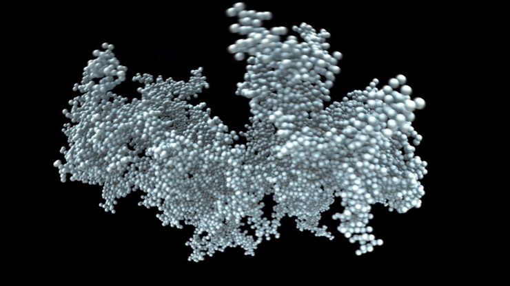 ダストの衝突合体成長 ©和田浩二・陶山 徹・田中秀和（シミュレーション）, 長谷川 鋭（可視化），国立天文台4次元デジタル宇宙プロジェクト