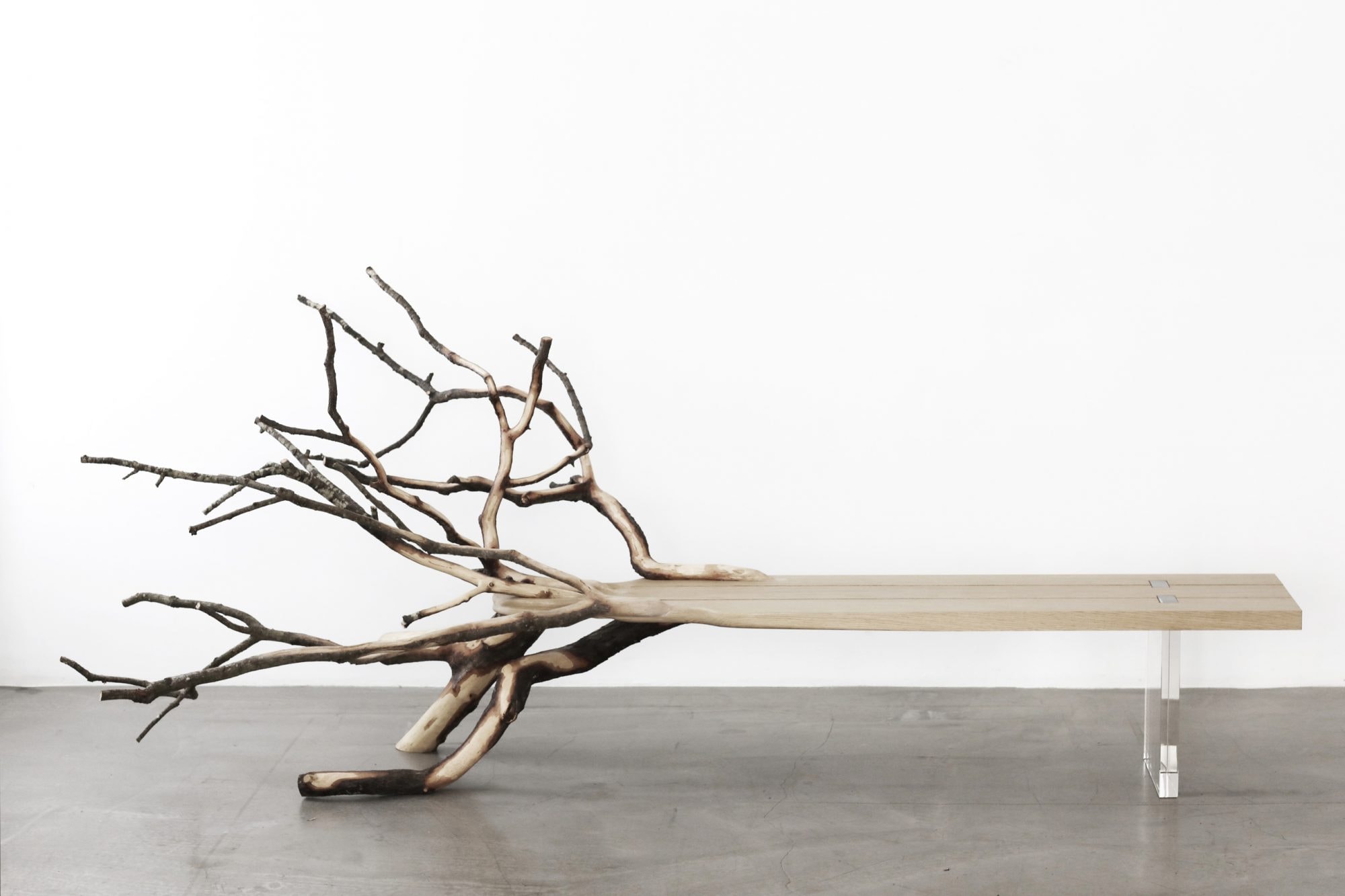 Fallen tree, Collection Morning Mist（2011） 倒木を加工したベンチ作品。自然から装飾がインスパイアされるプロセスを、3D技術やデジタル加工で制作したプロダクトのセレクトで紹介する「Design et Merveilleux」展（ビエンナーレ期間中、サンテティエンヌ近代美術館で開催）より エディター：YMER&amp;MALTA 、デザイン：Benjamin Graindorge Centre Pompidou, Paris – Musée national d’art moderne-Centre de création industrielle ©B. Graindorge / YMER&amp;MALTA