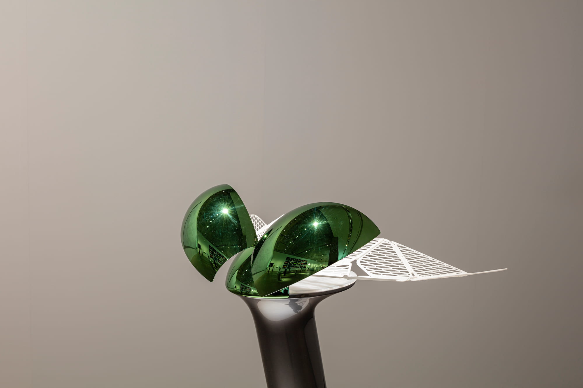 山中俊治＋斉藤一哉＋杉原 寛＋谷道鼓太朗＋村松 充「READY TO FLY」 カブトムシなどの甲虫は、硬い前翅（ぜんし）の内側に、薄い後翅（こうし）が巧みな方法で折りたたまれている。1箇所に力を加えるだけで一瞬のうちに全体が展開。その構造を3Dプリンターで再現した （撮影：淺川 敏）