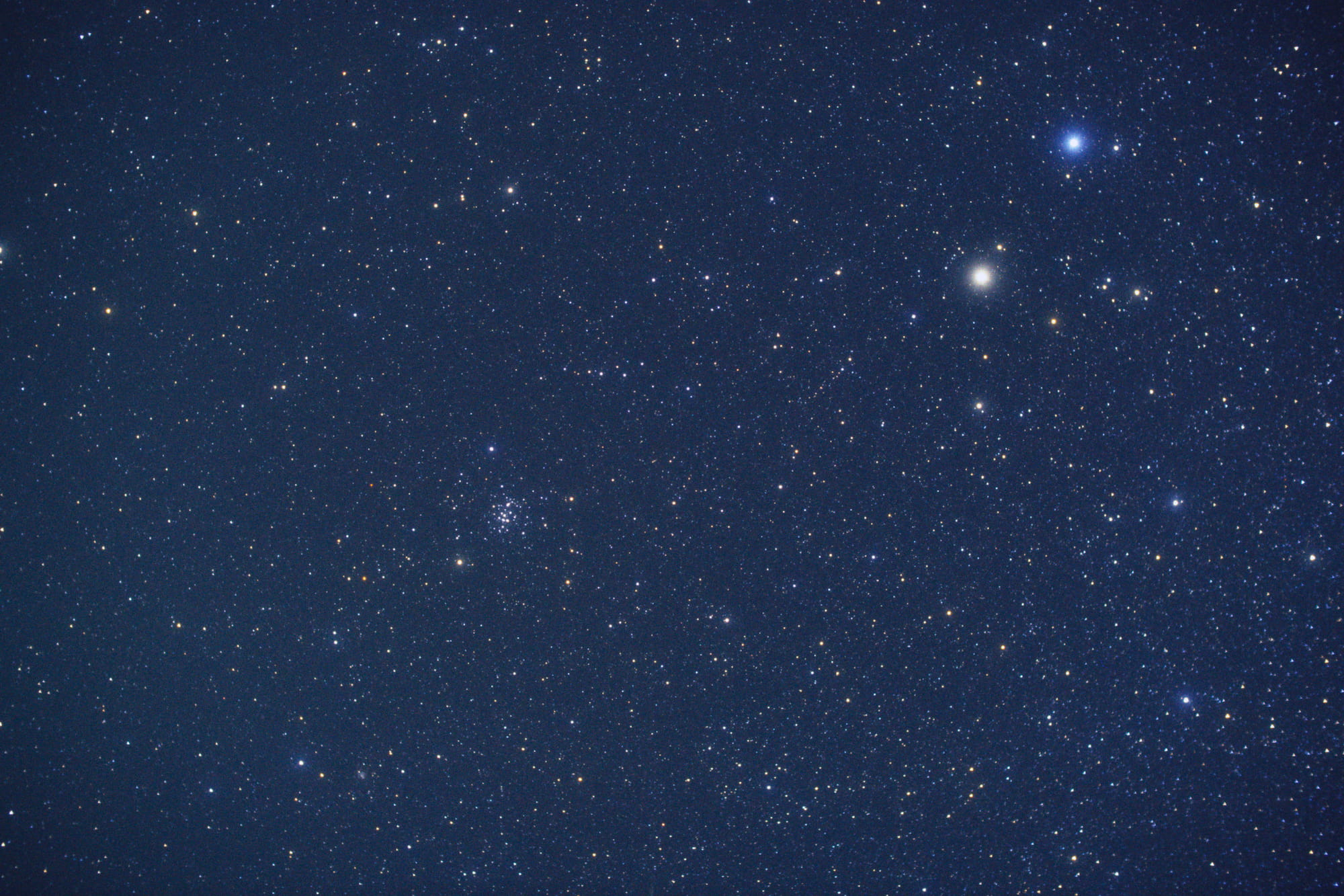 写真中央から、やや左下。四角形で囲まれたM44（プレセペ星団）が印象的な、かに座。55番星A（太陽に似た主星）の周りに、5つの太陽系外惑星が発見されている ©︎fujii akira/Nature Production/amanaimages