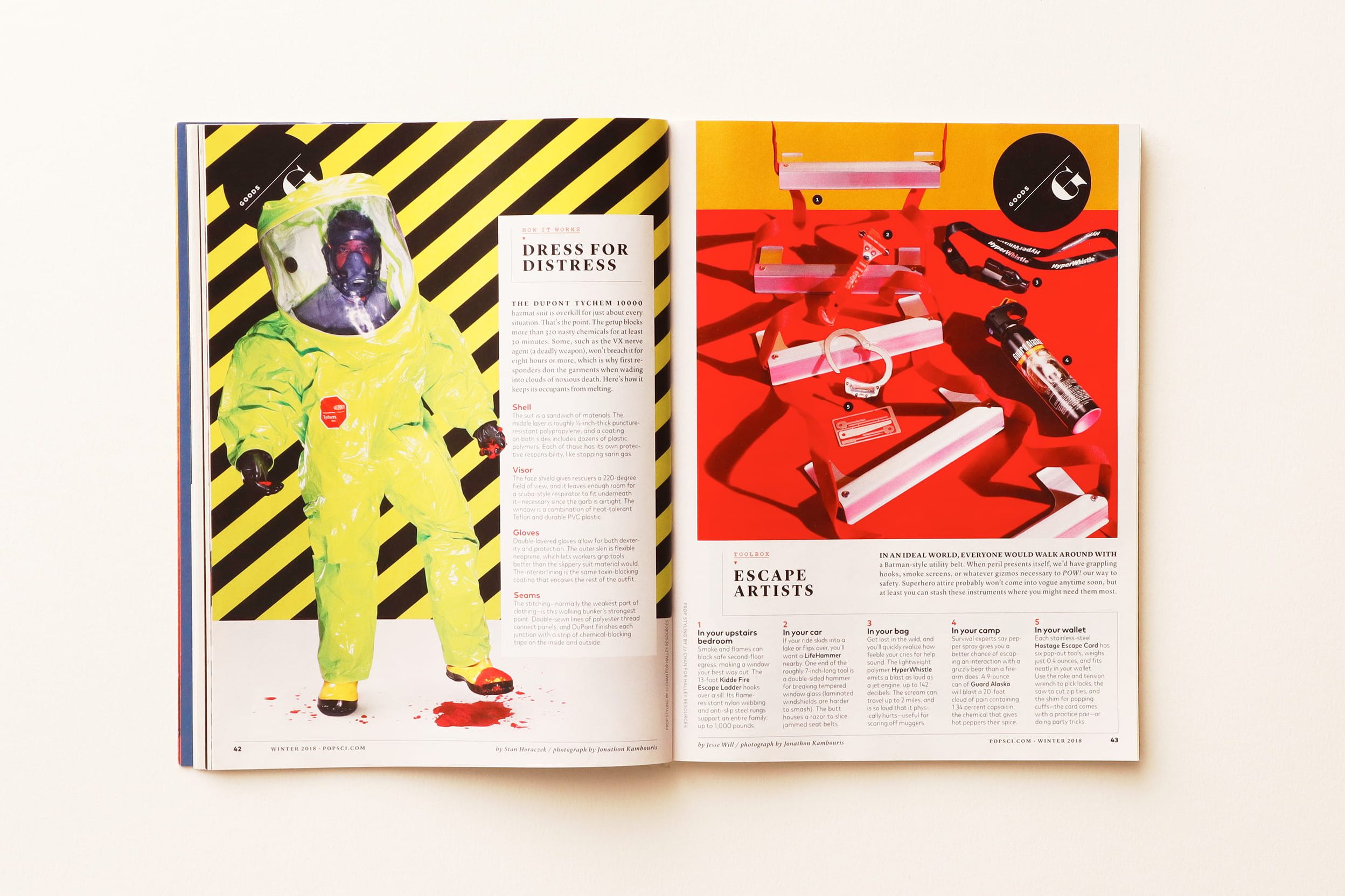 2018年冬号、The Danger Issue（特集「危険物」号）の「GOODS（グッズ紹介）」コーナーより。続くページでは1920年代からのチャイルドシートを時代ごとに紹介 （複写撮影：NATURE &amp; SCIENCE）